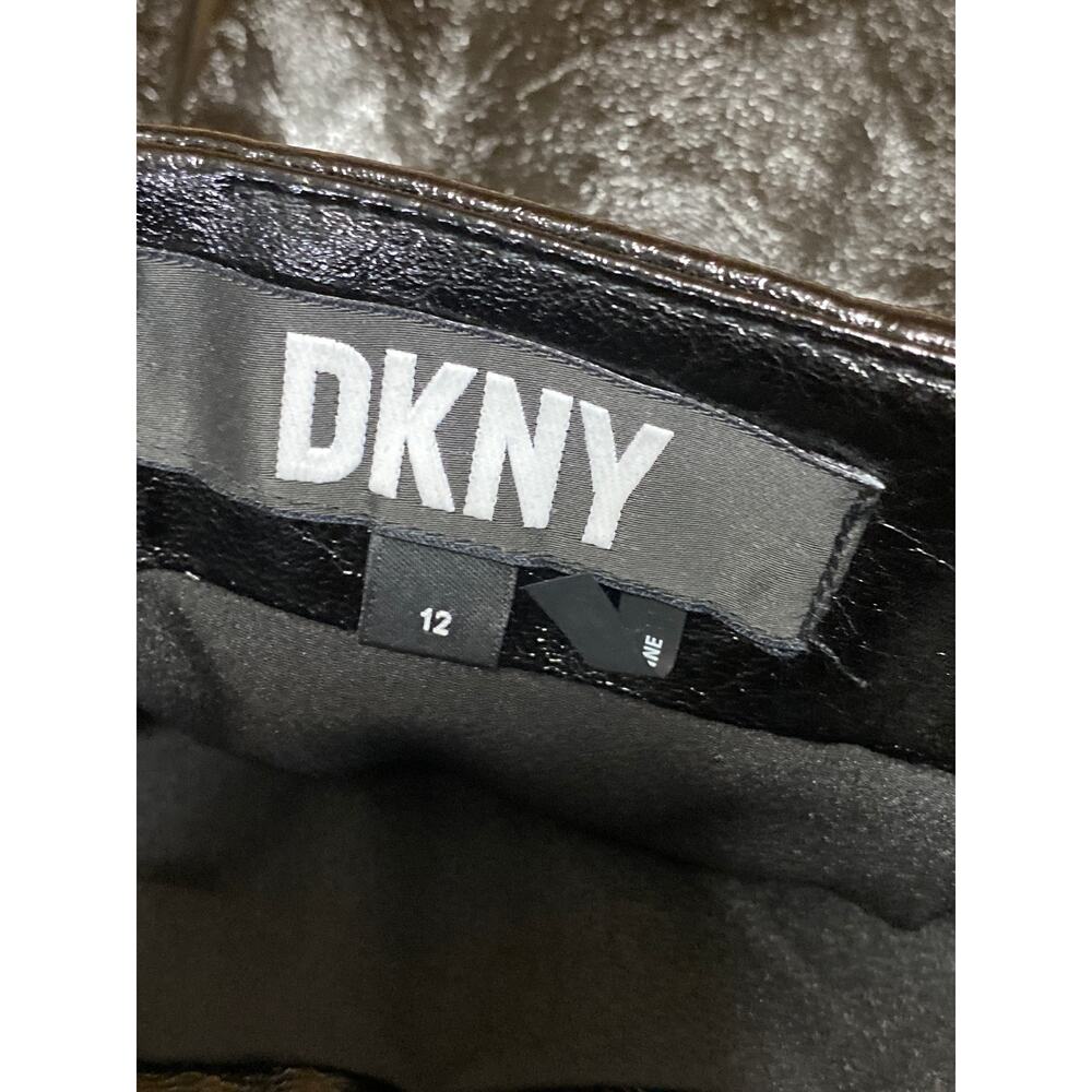 DKNY Women's Black Faux Vegan Leather High Rise Mini Flare A-Line Skirt Size 12 - Picture 5 of 6
